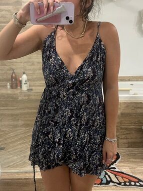 Free People Navy Purple and White Floral Mini Dress size small